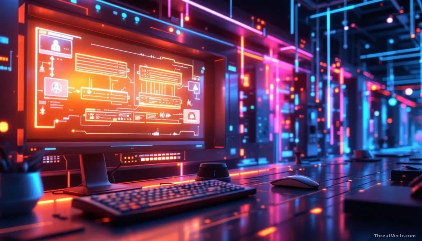 AI-powered security systems in a futuristic SOC environment